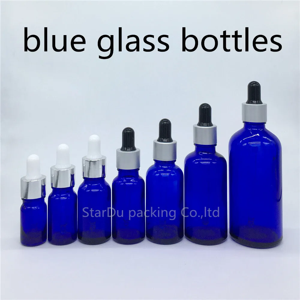 5 ml-100 ml Blauwe Glazen Fles Met Druppelaar Essentiële Olie Fles, hoge Kwaliteit Parfumflesje 100 stks/partij