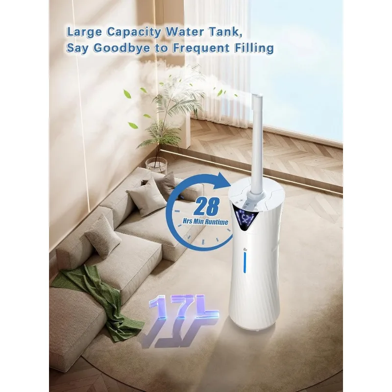 Humidificador inteligente para habitación grande de 2000 pies cuadrados, humidificadores de 17 l/4,5 gal para dormitorio con aplicación Wi-Fi y control remoto, fresco ultrasónico