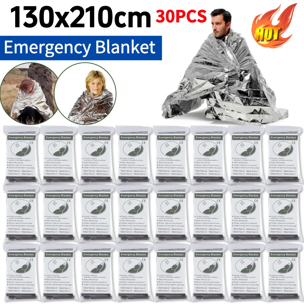 

1-30PCS Emergency Blanket Outdoor Hiking Camping Survival First Aid Windproof Insulation Lifesaving Foil Thermal Rescue Blanket