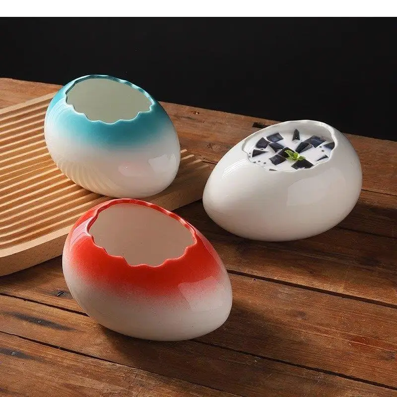 Ceramic Bowl Restaurant Eggshell Shape Thick Soup Steamed Egg Dessert Bowls Ice Cream Tableware