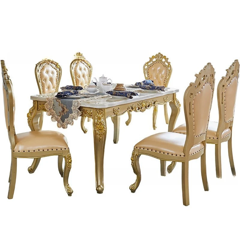 European luxury dining table and chairs, French marble European and American oak, carved square table long table