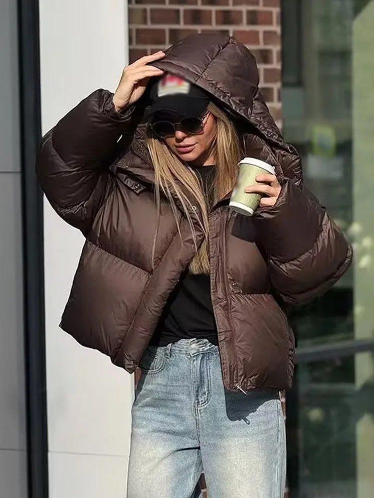 HH, nueva moda para mujer, abrigos sueltos de manga larga, cuello alto sólido, botones con capucha, cremallera, chaquetas cálidas informales de invierno para mujer, 2 colores