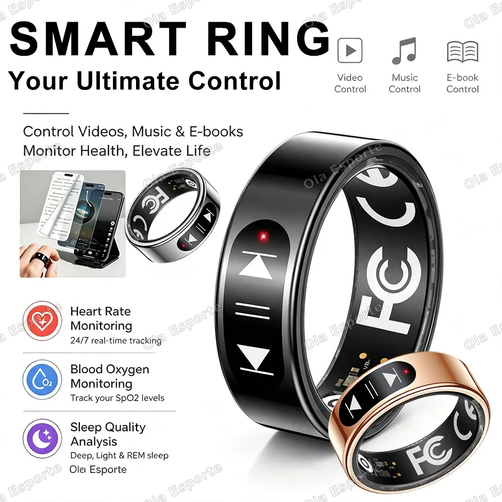 Touch Screen E-book Page Turning Music Smart Ring Waterproof Entertainment Control Men Women Finger Rings HR Blood Oxygen Rings