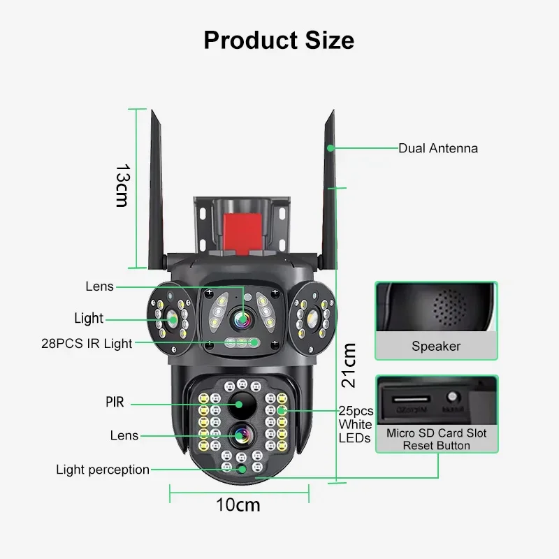 Rscamtom 12MP في الهواء الطلق عدسة مزدوجة شاشة ثلاثية 4G بطاقة Sim كاميرا تعمل بالطاقة الشمسية 10x التكبير كشف الإنسان كاميرا 4G الشمسية