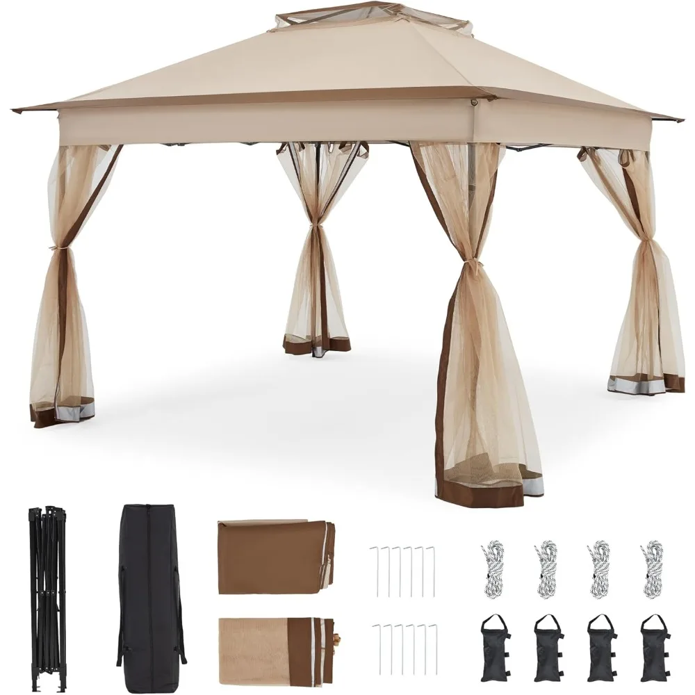 11x11 Pop Up Gazebo Tent with Mosquito Netting,Outoor Canopy Tent Large Quick Set and Easy to Carry,Water-Resistant Oxford Tarp