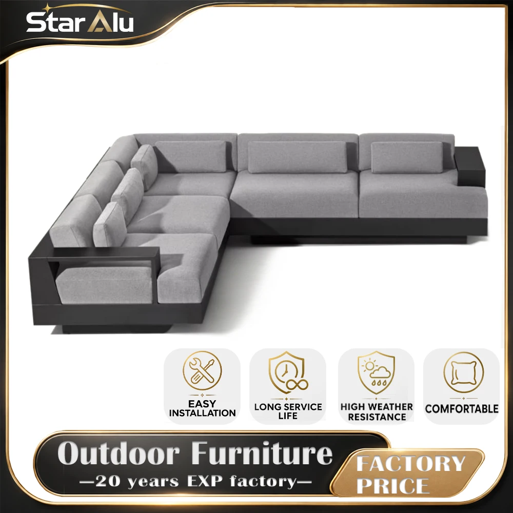 Aluminum Outdoor Sectional Sofa Set Modern L Shaped U Shape Patio Furniture with Cushions for Garden Villa Hotel Poolside