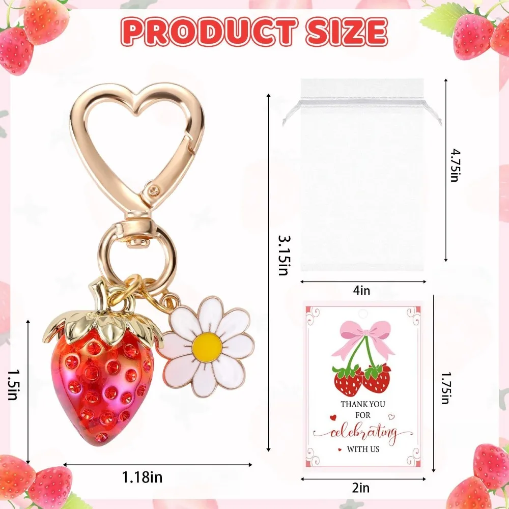 6/12 Sets rote Erdbeer-Schlüsselanhänger aus Legierung für Valentinstag, Hochzeit, Geburtstag, Karneval, Jubiläumsparty, Geschenke – Detail 2