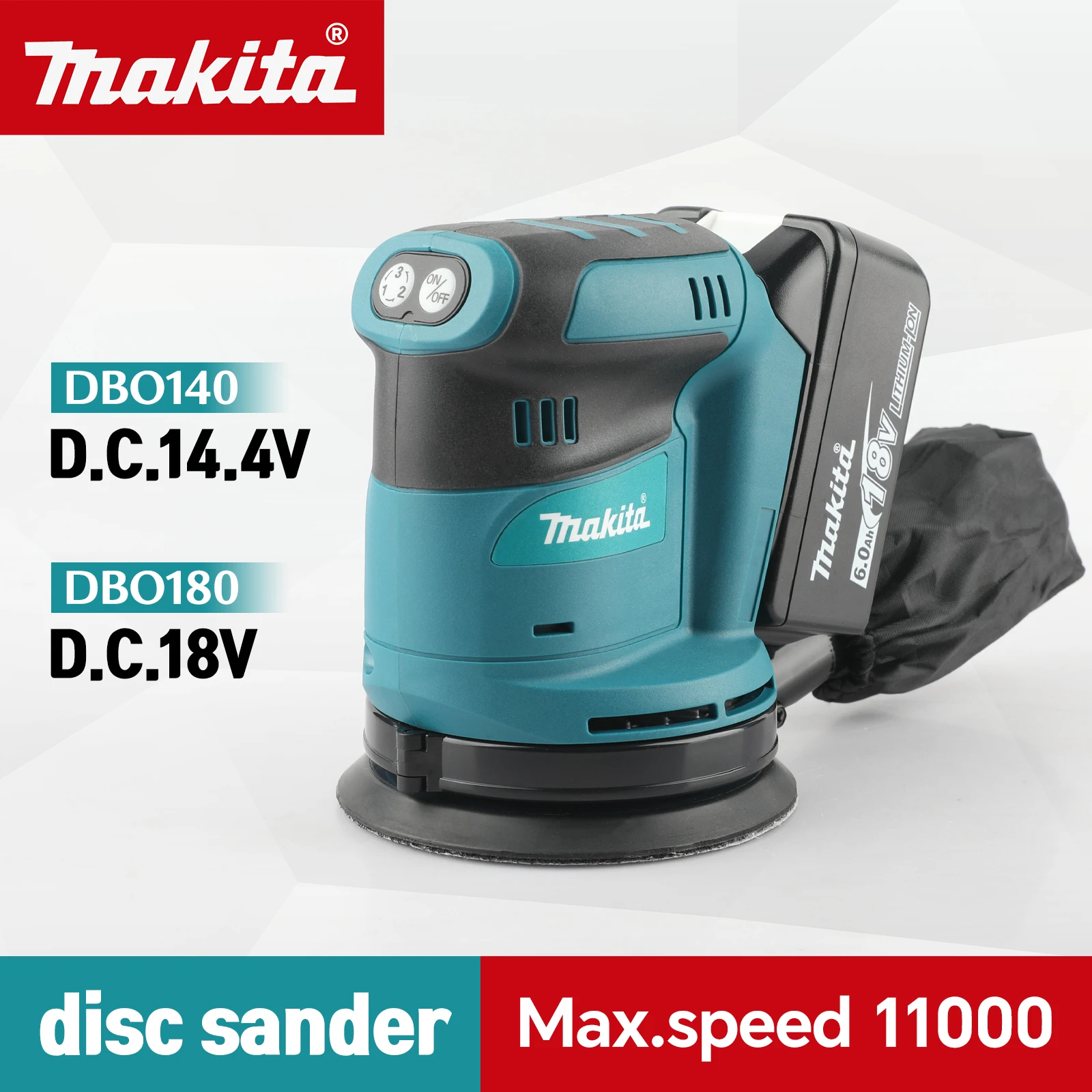 Makita DBO140 DBO180 Cordless Random Orbital Sander 14.4V/18V 125mm 3-Speed Max 11000RPM with Dust Bag for Wood Polishing tools