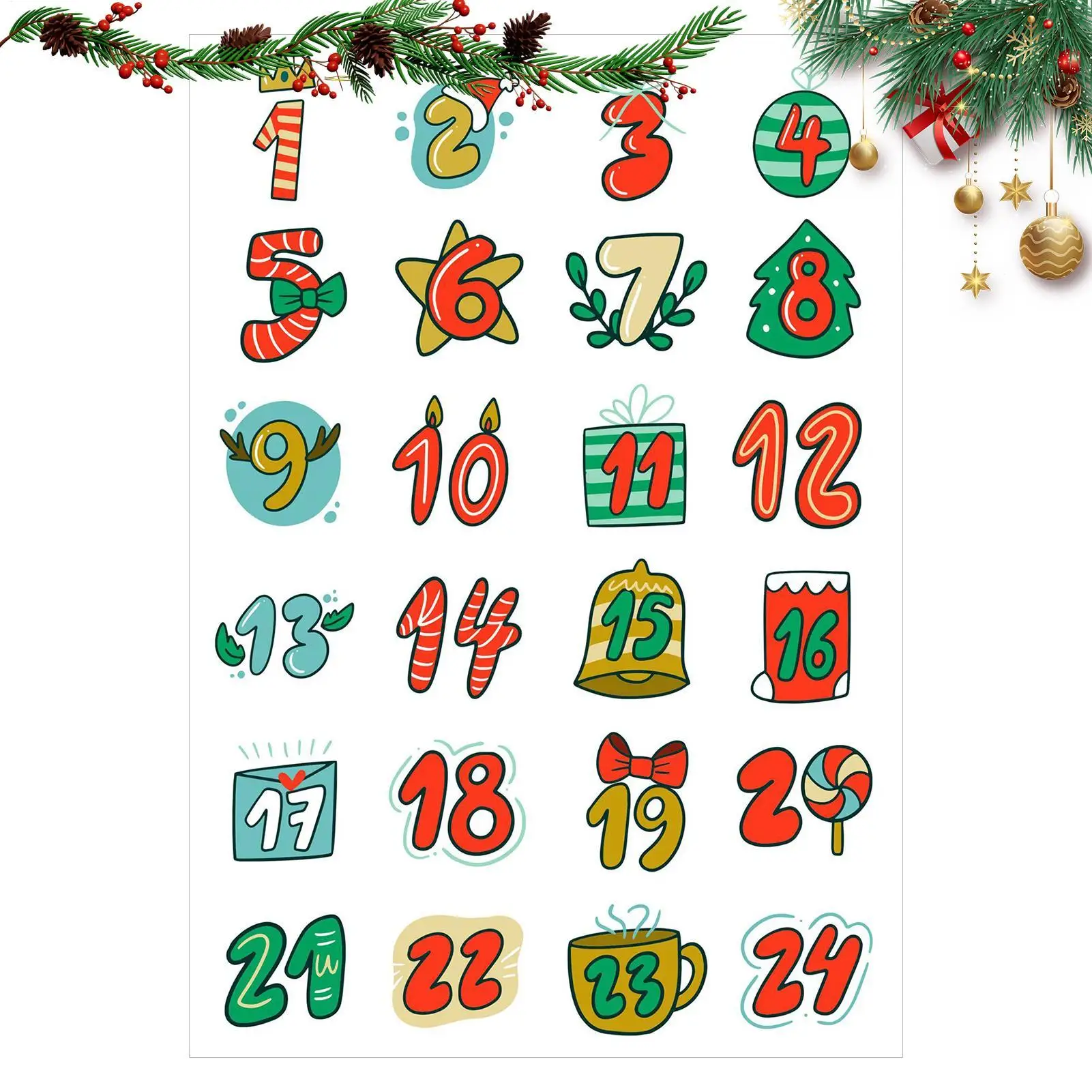Christmas Number Stickers Navidad Stickers Advent Countdown Calendar 1-24 Numbers Sealing Labels For Party Gifts Sticker