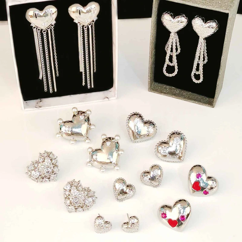 2026 Model Fashion Heart Earrings - Glittering Diamond Flowing Tassel Earrings for Girls - Simple Pearl Heart Earrings Jewelry