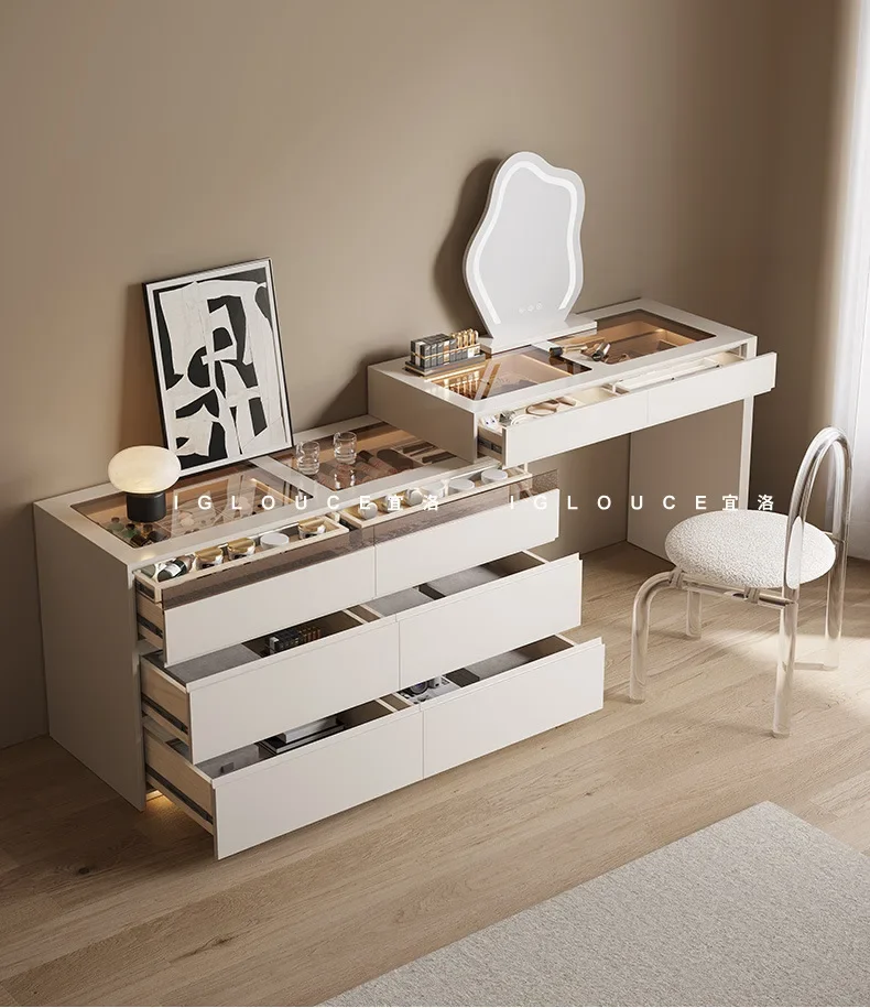 # Makeup Vanities Chest Integrated Dresser 6 Drawers Multi-functional Storage Dressing Table Bedside Cabinet Bedroom Furniture
