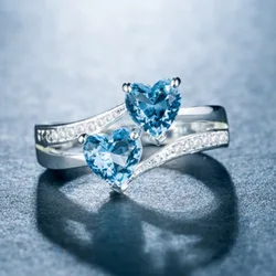 Milangirl Creative Double Heart Rainbow CZ Ring in Rhodium  Wedding Bands AAA Zircon Jewelry Women Accessories Engagement Ring