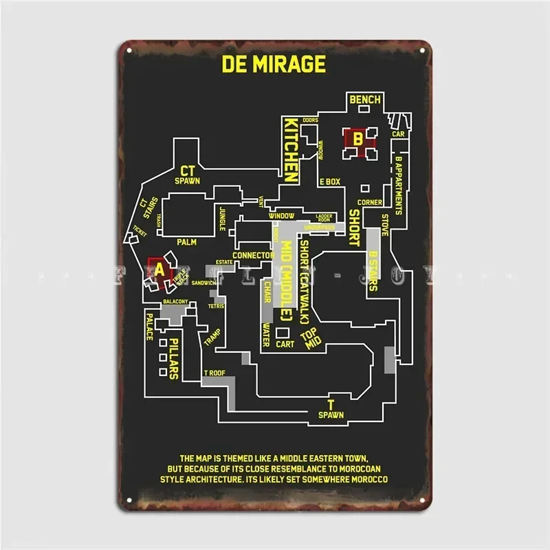 Demirage Csgo Map Overview Metal Plaque Poster Cinema Kitchen Retro Wall Wall Decor Tin sign Poster