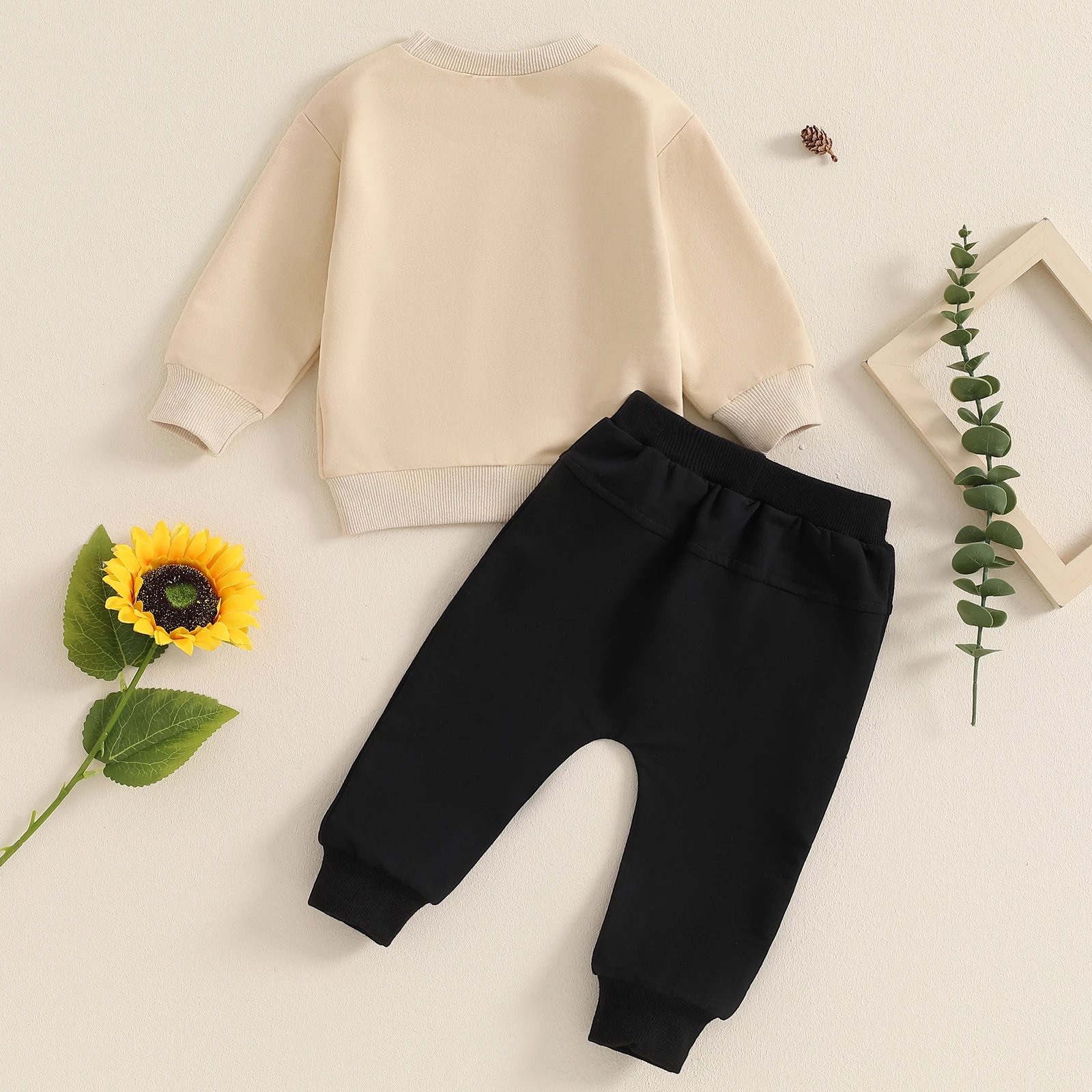 Boys Autumn 2PCS Outfit Sets Long Sleeve O Neck Letter Embroidery Tops Drawstring Pants Sets image 4