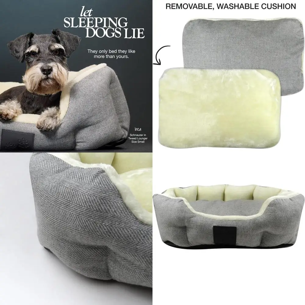 

Роскошная лежанка-подушка для собак со съемной подушкой, твид цвета слоновой кости, средний размер, для всех пород