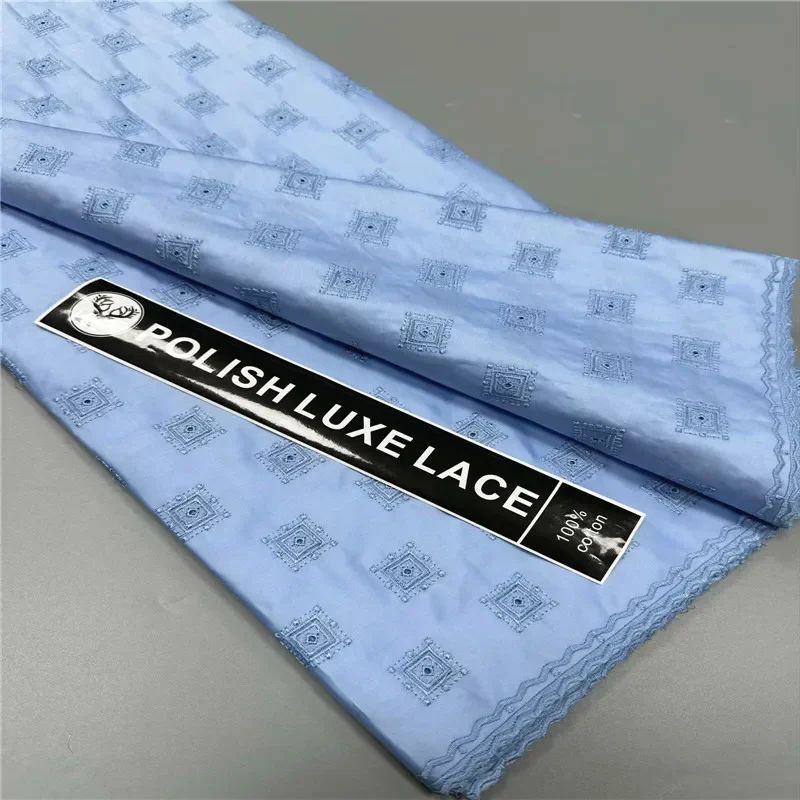 

5 ярдов, нигерийская 100% хлопок, польская атласная ткань для вышивки, высококачественная швейцарская вуаль, кружевной материал для мужчин, стиль Дубая 10L152901