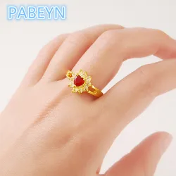 24K Ring Gold Plated Ring Heart Shaped Zircon Rings Women Charm Jewelry Gifts