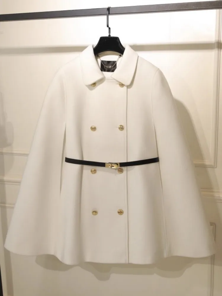 Manteau en mélange de laine pour femmes, pardessus Everak, veste cape à double boutonnage, col rabattu, vêtements d'extérieur élégants, dames de bureau, automne, hiver