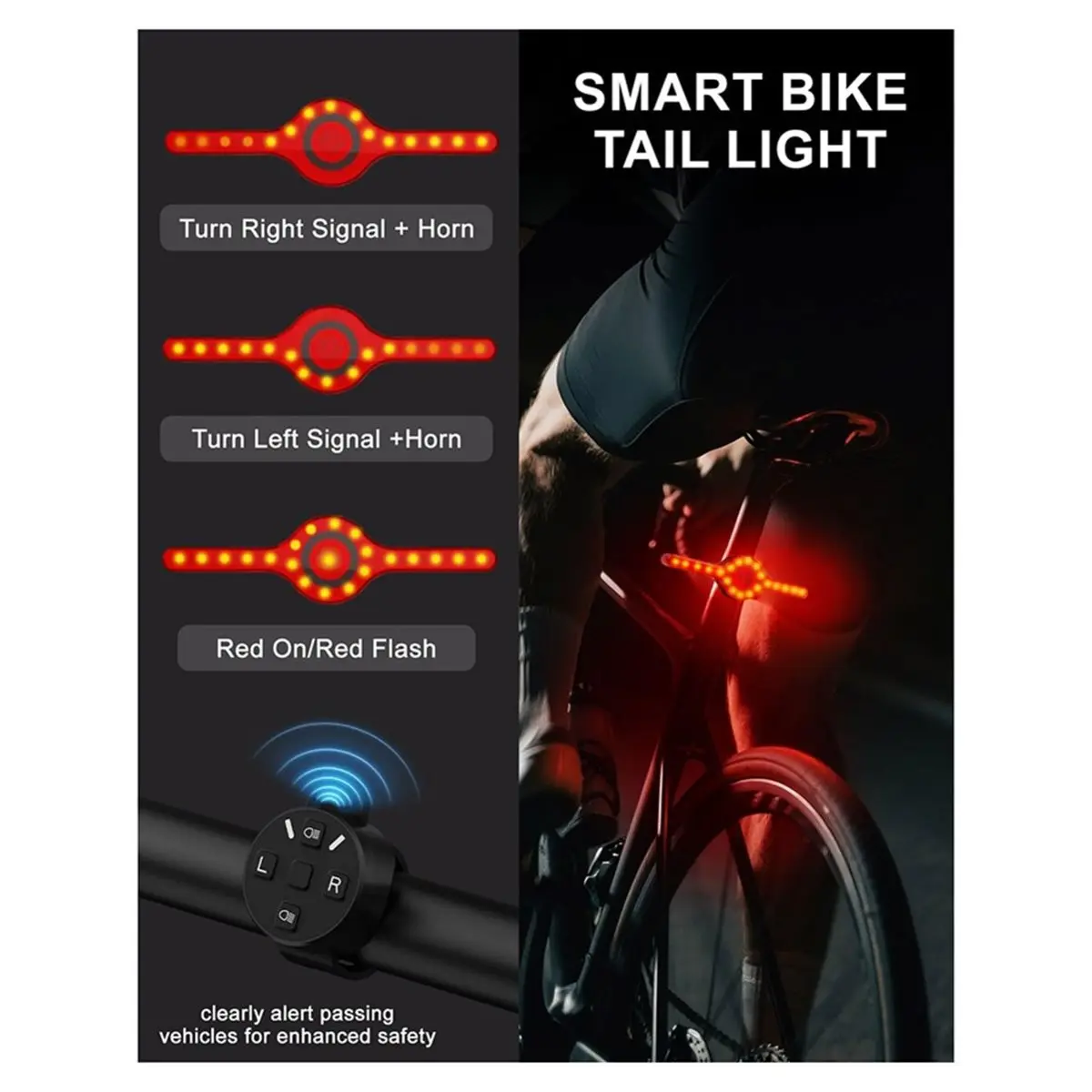 L70A Smart Bike Tail Light with 300 Lumens, USB Rechargeable, Brake Sensing, and Turn Signals