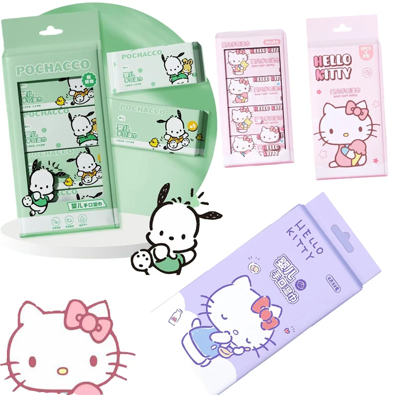 Hellokitty Pachacco Anime mała paczka mokra chusteczka kreskówka urocza podróżna przenośna chusteczki do czyszczenia urocza ręczniki nasączane dla