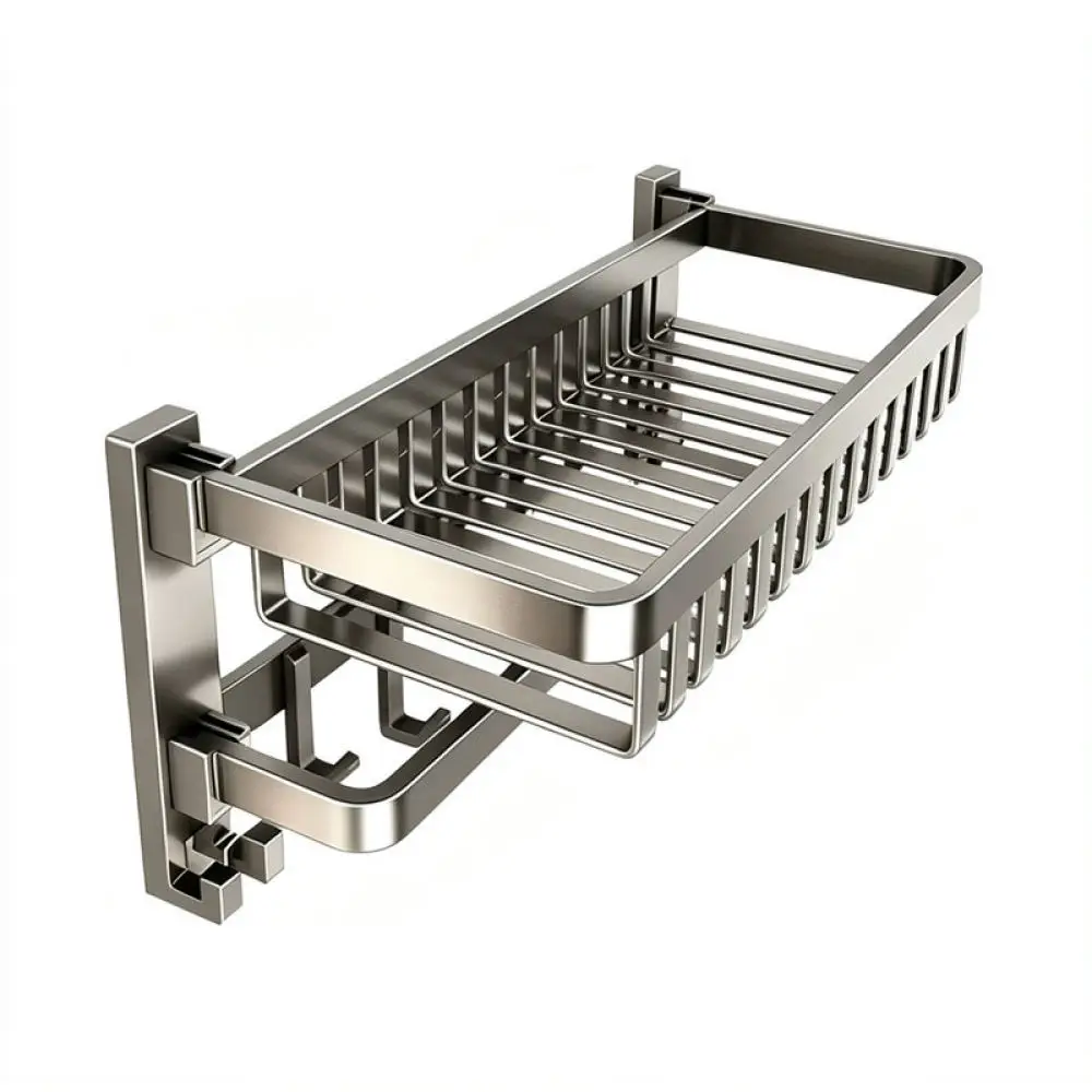 Wall Mounted Bathroom Towel Holder Storage Basket Punch Free Carbon Steel Shelf For Yipinyinxiang Foldable Organizer Rack