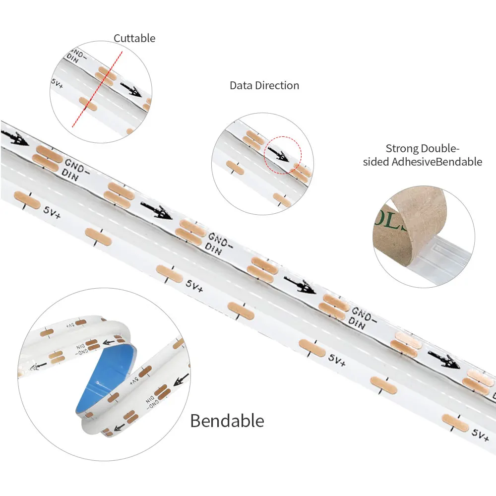 Imagem -03 - Fita Led Rgb Flexível Cob Luz de Cor Dream de Alta Densidade Endereçável Individualmente Ws2812b Ws2812 160 180 240leds Pixels m 5