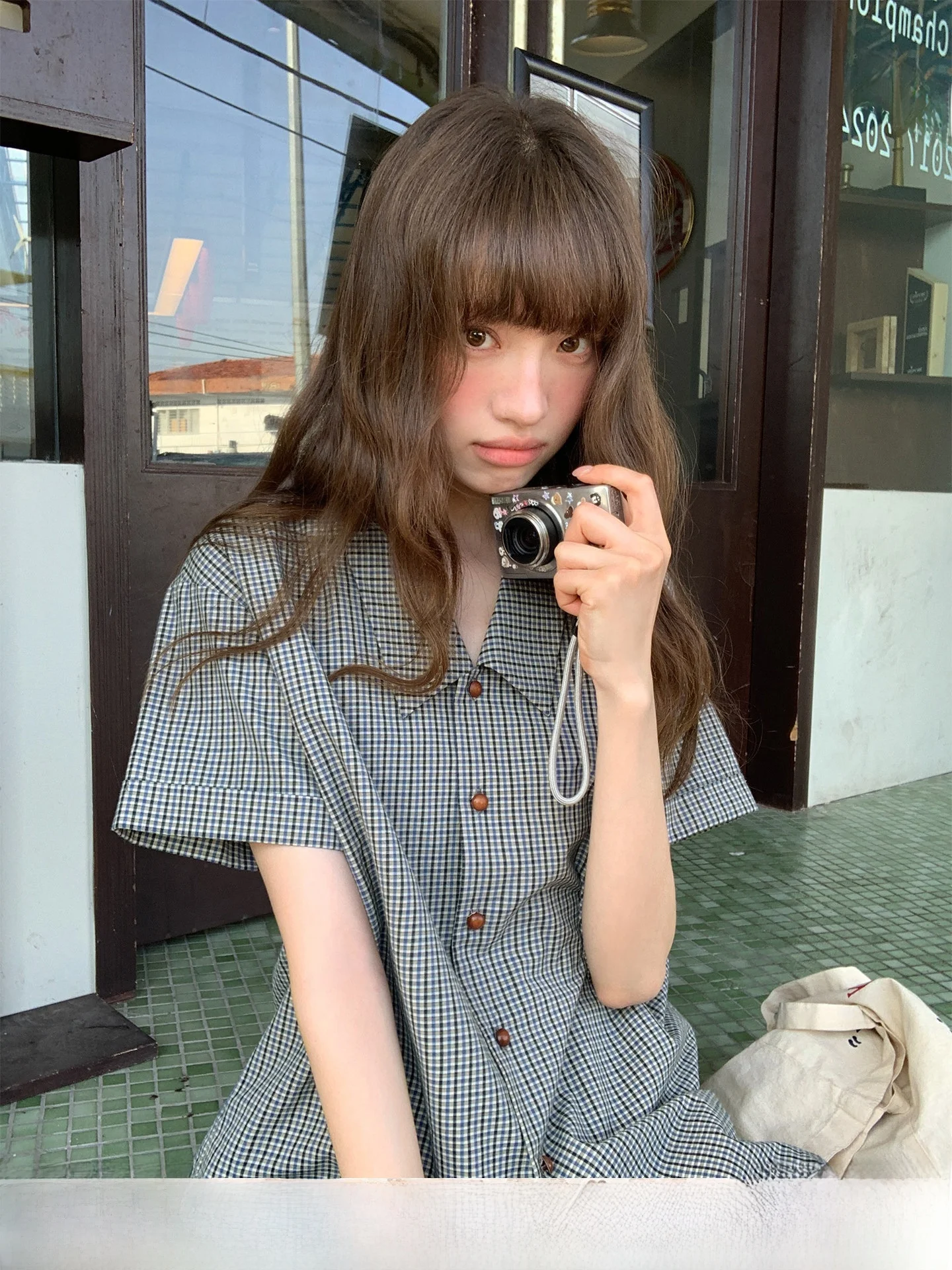 

Hello Retro Casual Plaid Women's Shirt Summer New Collar Loose Slimming Personality Small Shirt Cotton 100% Short ...