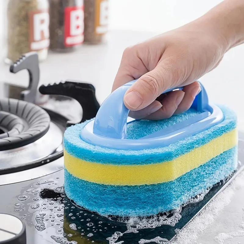 Household Cleaning Brush with Handle Dish Soap Bathroom Kitchen Tub Thicken Scrubbing Sponge Wipe Durable Tools Accessories Home view 5
