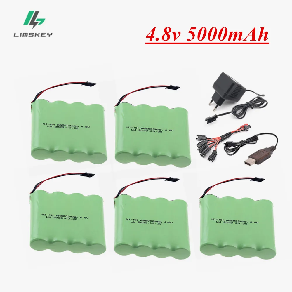 

4.8V 5000mah NiMH Battery SM Plug and Charger For Rc toys Cars Tanks Robots Boats Guns Ni-MH AA 4.8 v Battery Pack toy accessory