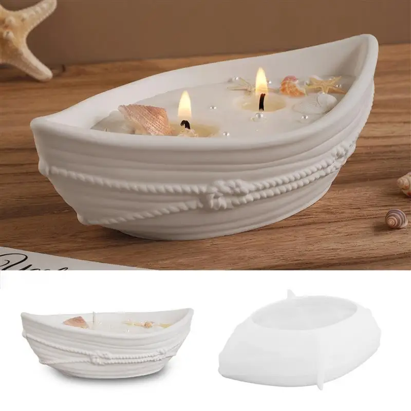 Silicone Candle Vessel Mold Oval Bowl Boat Jar with Hemp Rope Pattern for Epoxy Resin Storage Tray Container Plaster Mould view 2