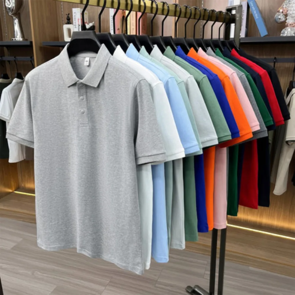 

Men's Business Casual Long Sleeve Polo T-shirt 100% Cotton Summer Comfortable Top Multiple Colors Short Sleeve