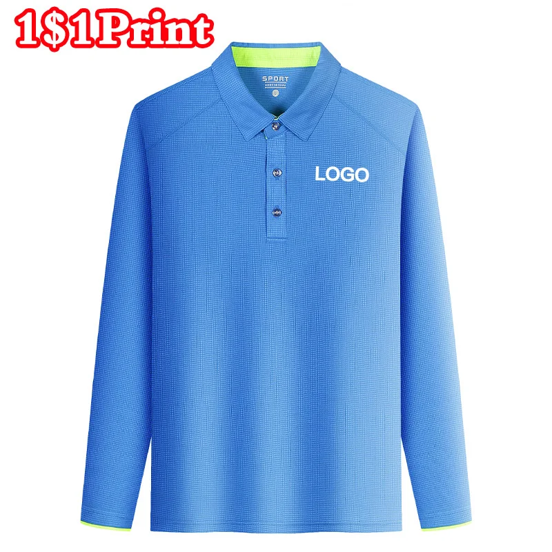 

Sports long sleeved polo collar T-shirt custom printed logo men's and women's workwear cultural shirt logo embroidery
