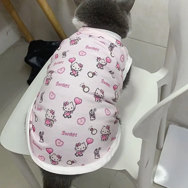 ملابس لطيفة للقطط الأليفة هالو كيتي، رسوم متحركة لطيفة، سترة ناعمة ومريحة مضادة للتساقط، طباعة وردية جديدة كاواي، هدية العيد #5