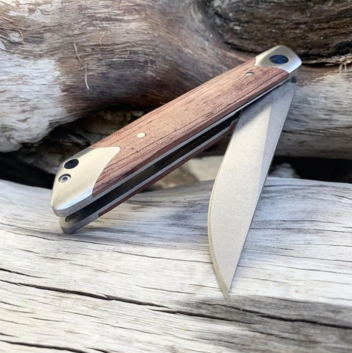 

Ball Bearing Folding Survival Utility Knife for Camping,EDC Tactical Pocket Knife with Wood Handle CNC Blade Outdoor Defense