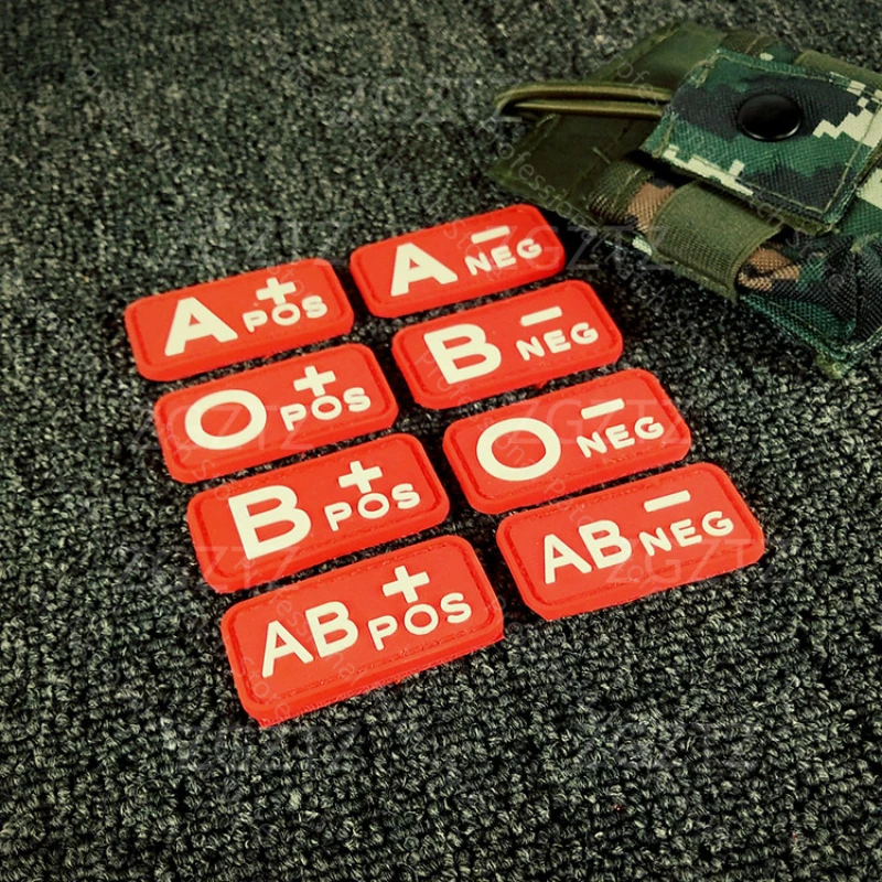 A B AB O Rh + - Positive Negative 3D PVC Blood Type Patch Military Hook and Loop Sew on Patches Badge for Backpacks 5x2.5cm