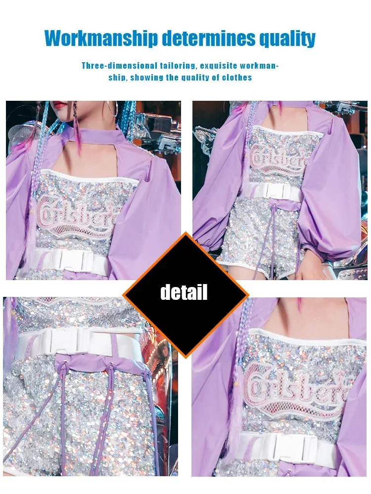 ZZL-traje de lentejuelas para niña, traje de baile de Jazz, trajes de k-pop, ropa de baile urbano para niños, ropa fresca de actuación para niños