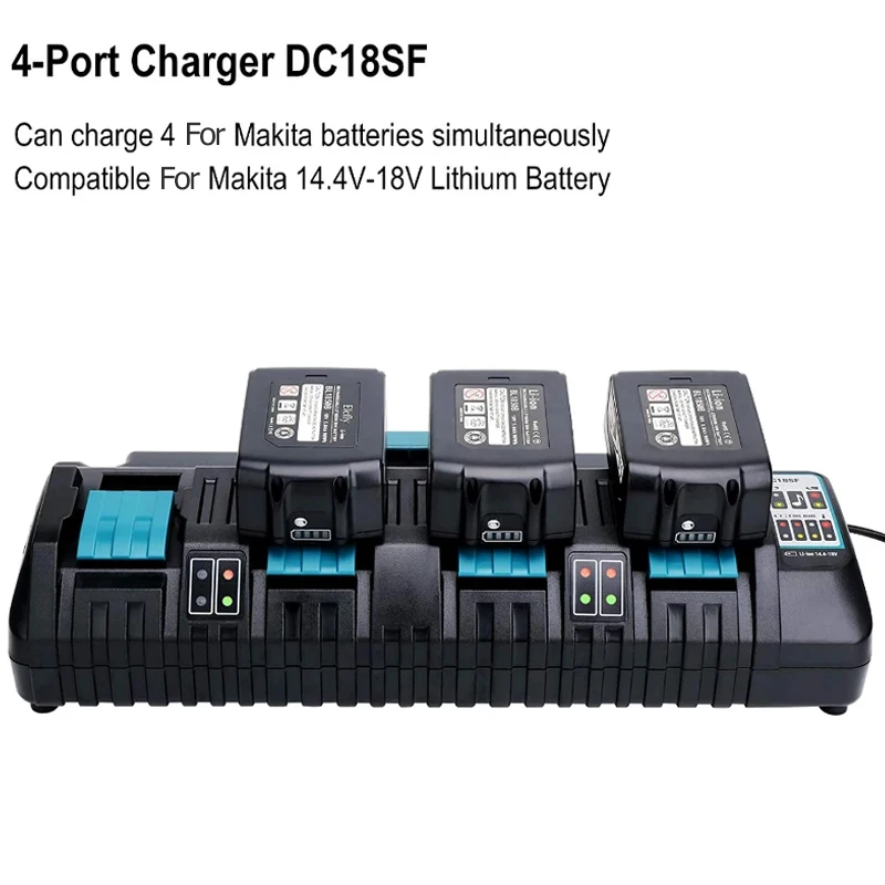 DC18SF 4-Port 14.4V 18V Li-Ion Battery Charger for Makita Li-ion Battery 18V 14.4V BL1860B BL1850B BL1840 BL1830 BL1820 BL1415