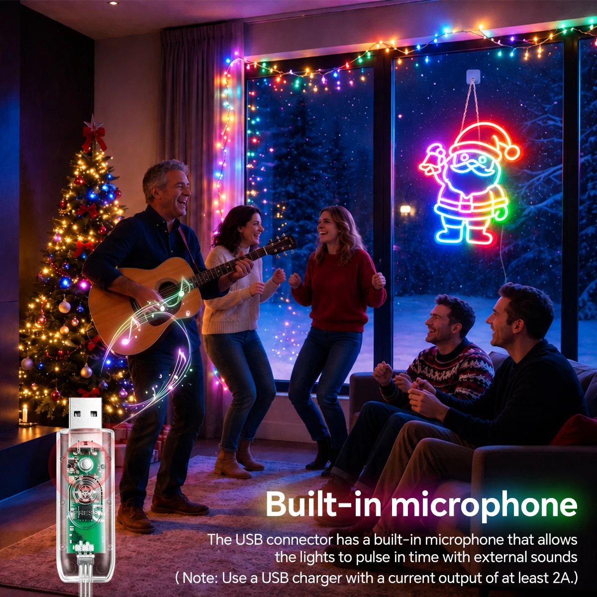 USB LED Fairy Wall Decor Lamp 5V Santa Claus Snowma Xmas Neon Signs Night Light APP Control Dimming,Gift For Friends Children