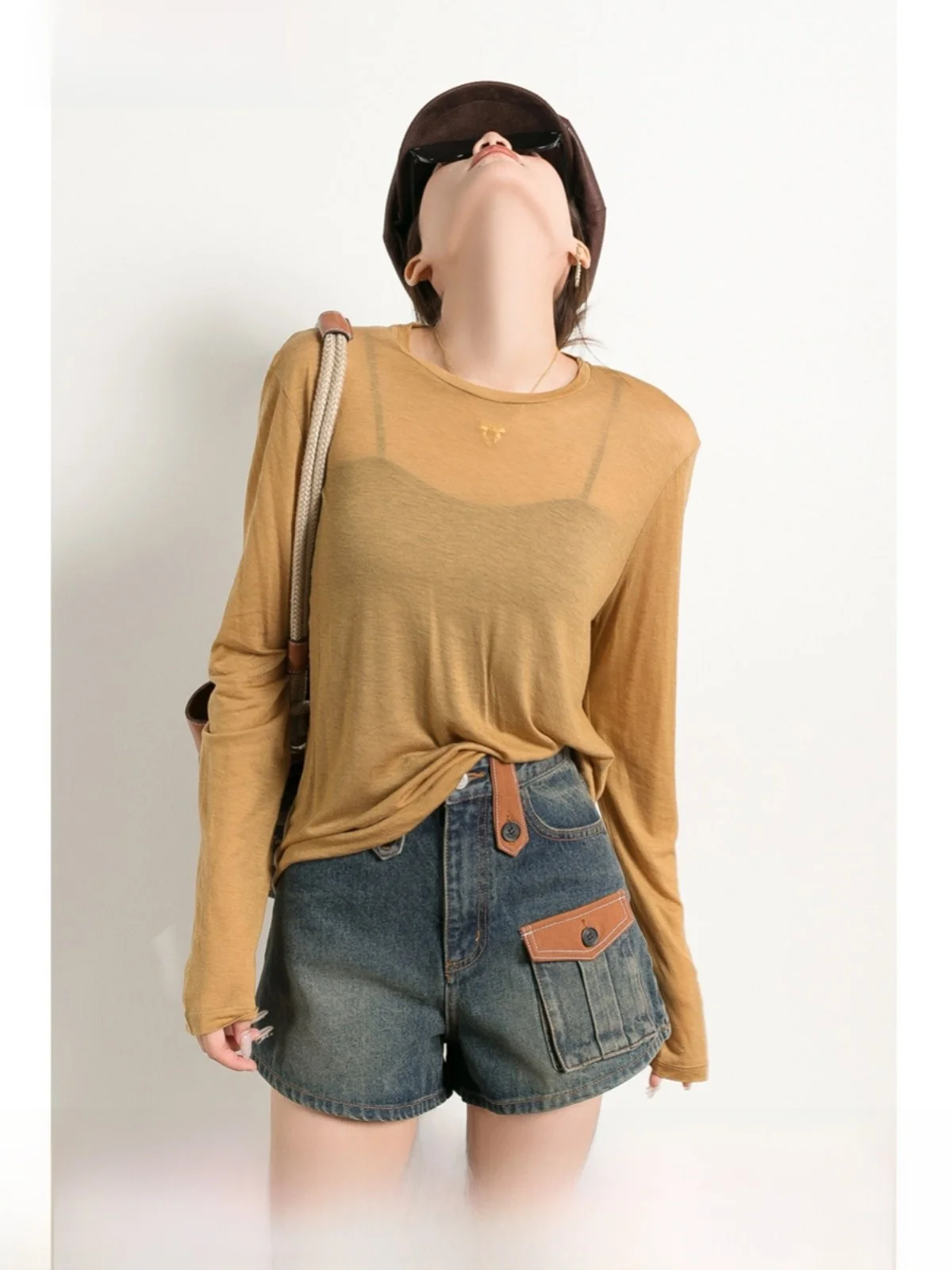 

Высокоэластичная шелково-шерстяная футболка с длинным рукавом и круглым вырезом для женщин, весна-осень, повседневная, прямого кроя