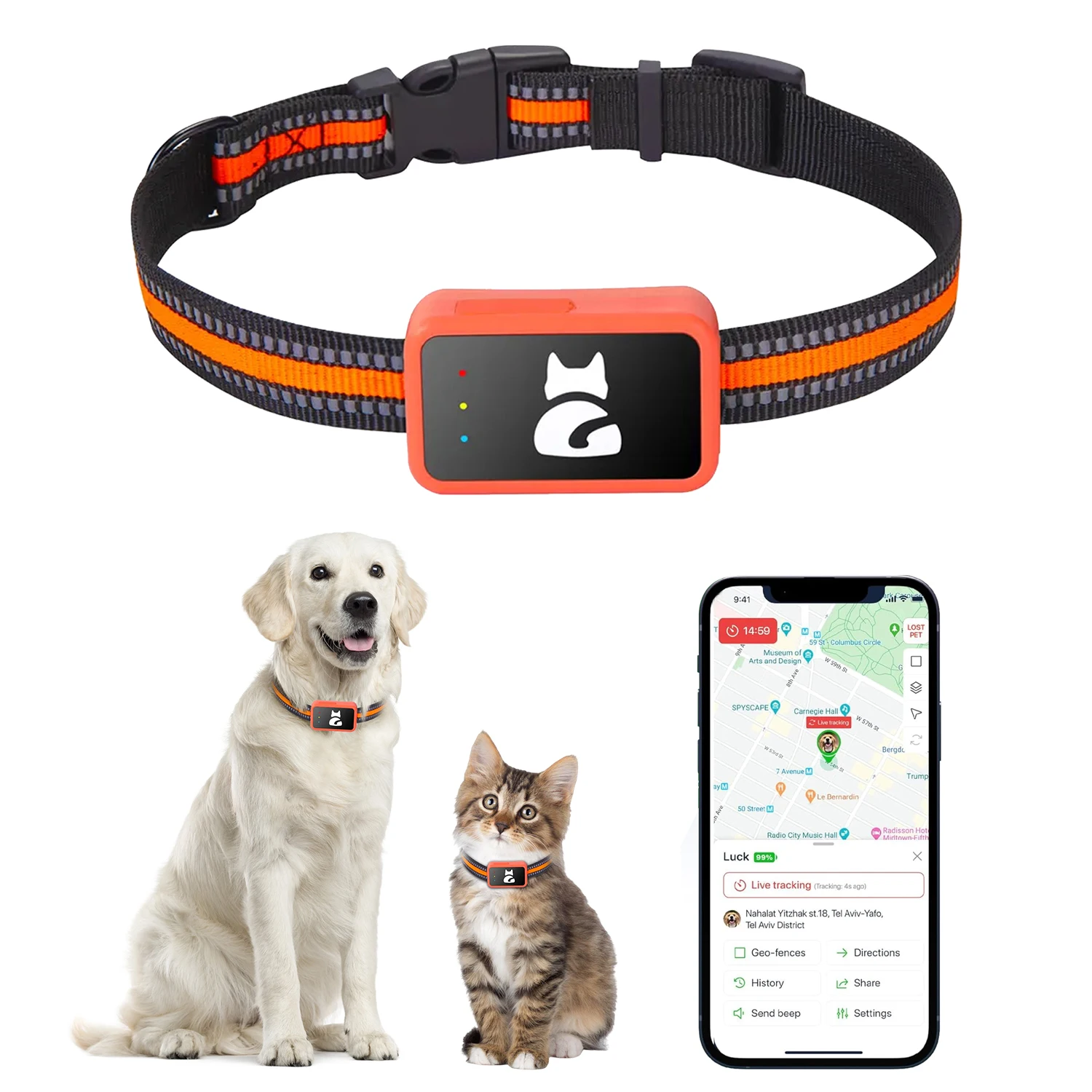 

Mini 4G Pet GPS Tracker Collar Lightweight Anti-Lost Alarm Geo-Fence for Dogs Cats