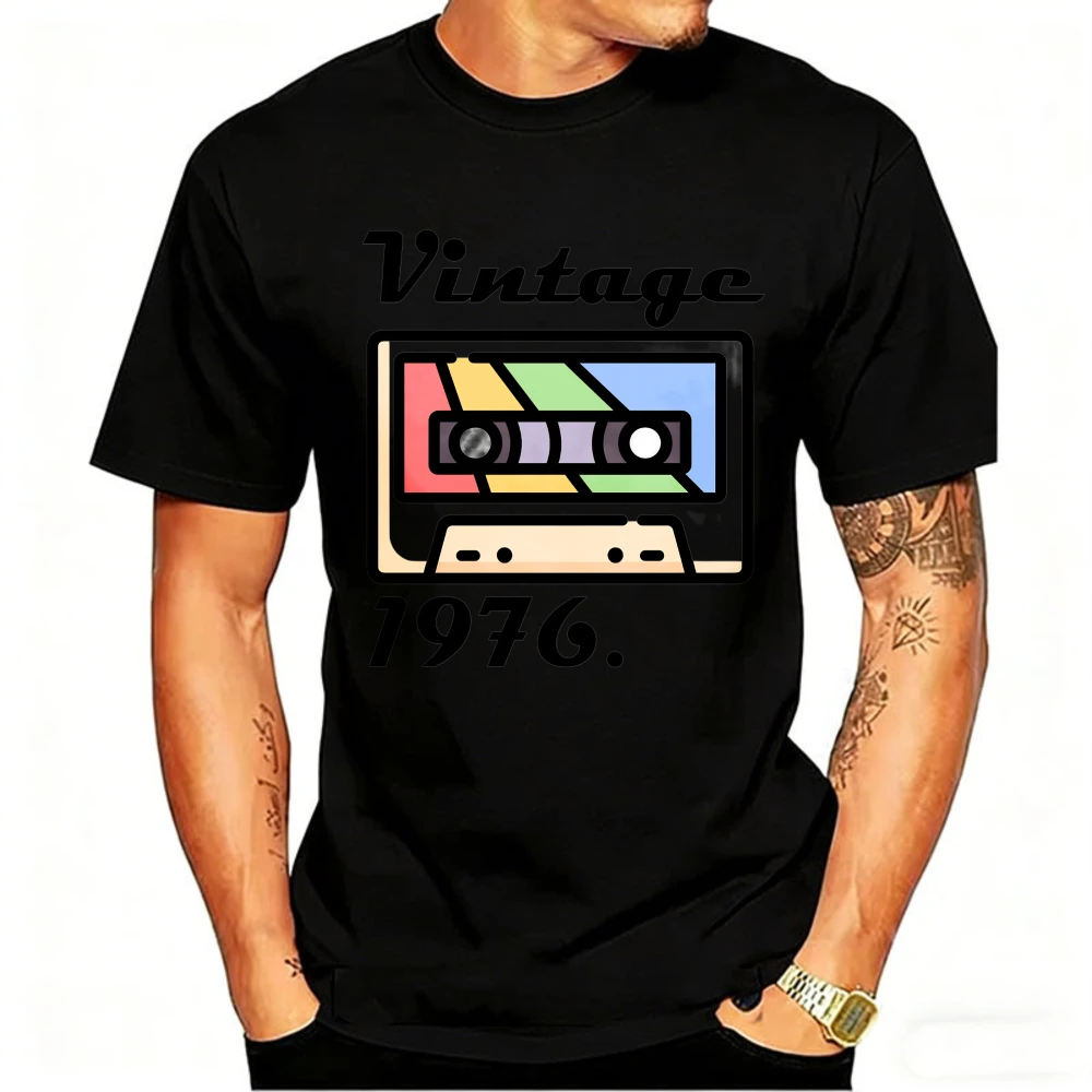 Cassette Preview Vintage 1976 Designed and Saharan Item 50th Year Old Birthday Gifts Printed T-shirt Tops Fashion Short-sleev