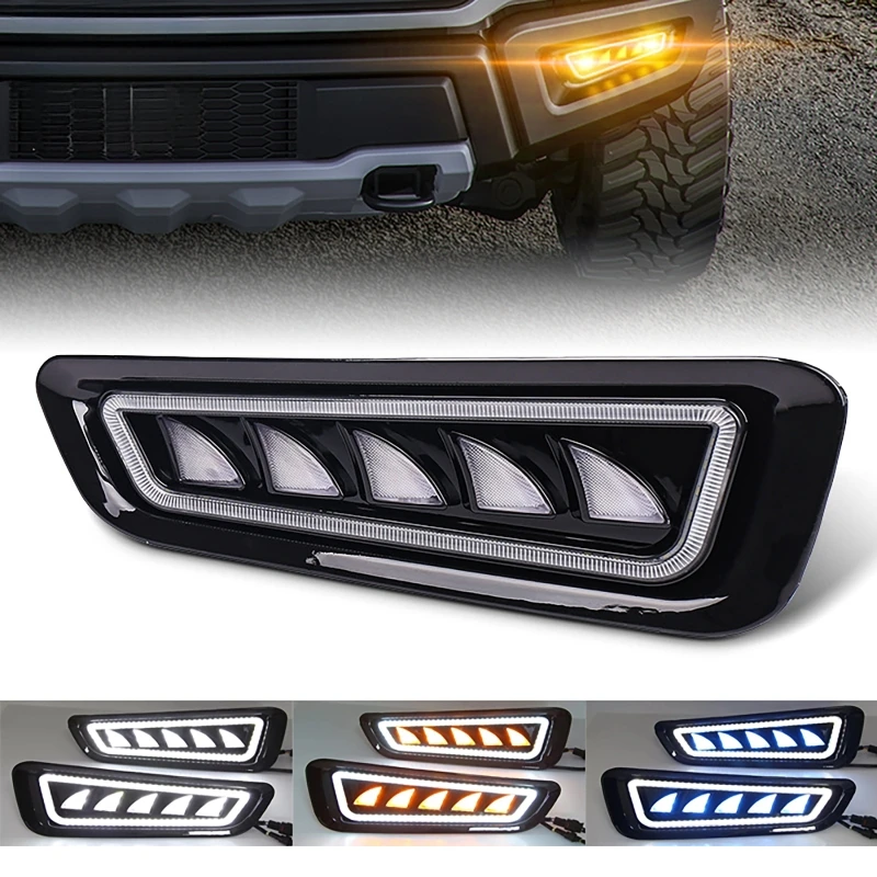 

For Ford F150 Raptor 2018-2020 Fog Lights Daytime Running Light LED Amber Sequential Turn Signal Fog Lamp Waterproof Blue Yellow