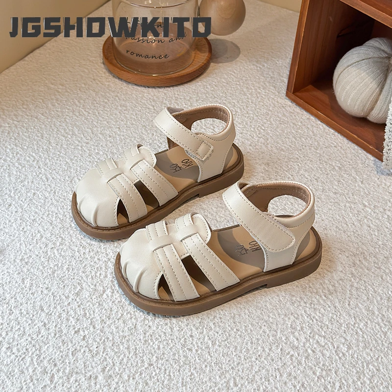 JGSHOWKITO Children Woven Sandal New Summer Hollow-out Style Girls Causal Beach Shoes Anti-kick Soft Kids Flat Sandal for School