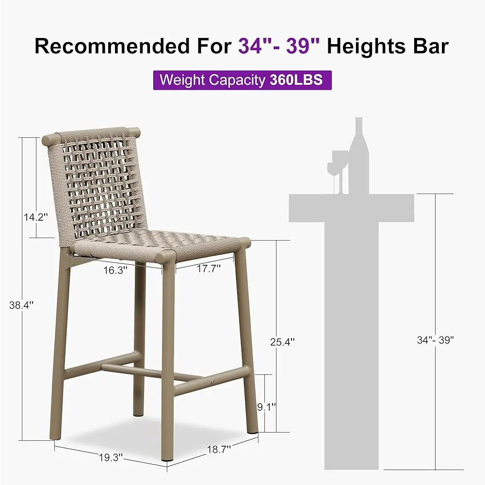 Outdoor Counter Height Stools Set Of 4 Aluminum Wicker Bar Stool With Ba For Backyard Pool Lawn Kitchen Patio Metal Barstool