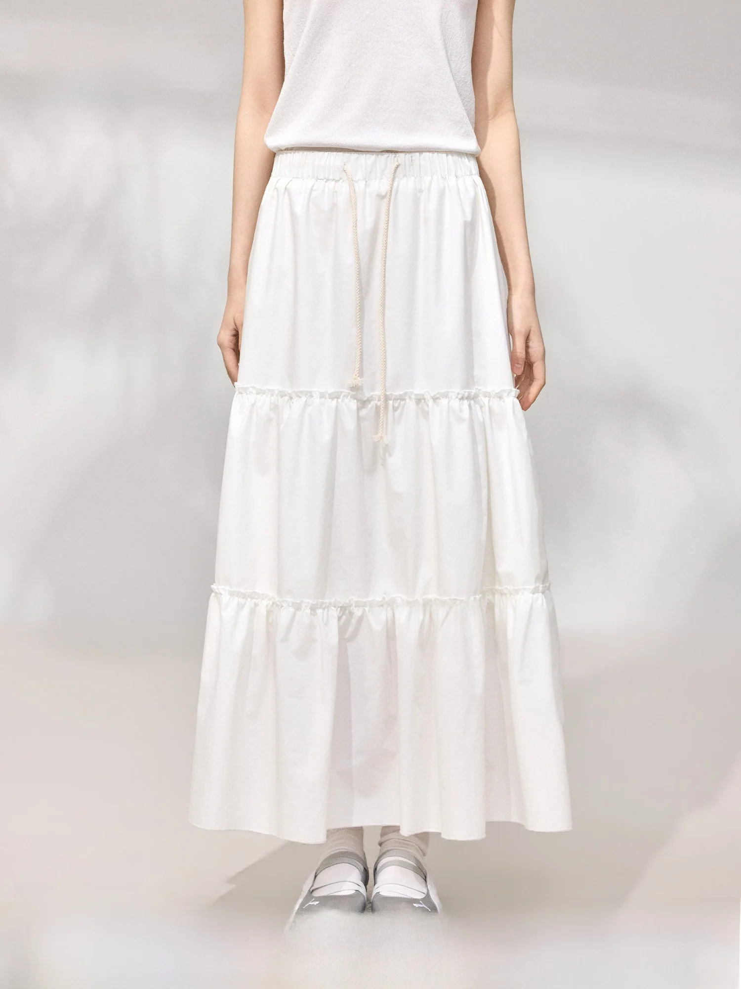 

White A-Line Skirt Women's Spring Slimming Versatile Gentle Temperament Cake Skirt High Waist Casual Sle Streetwear