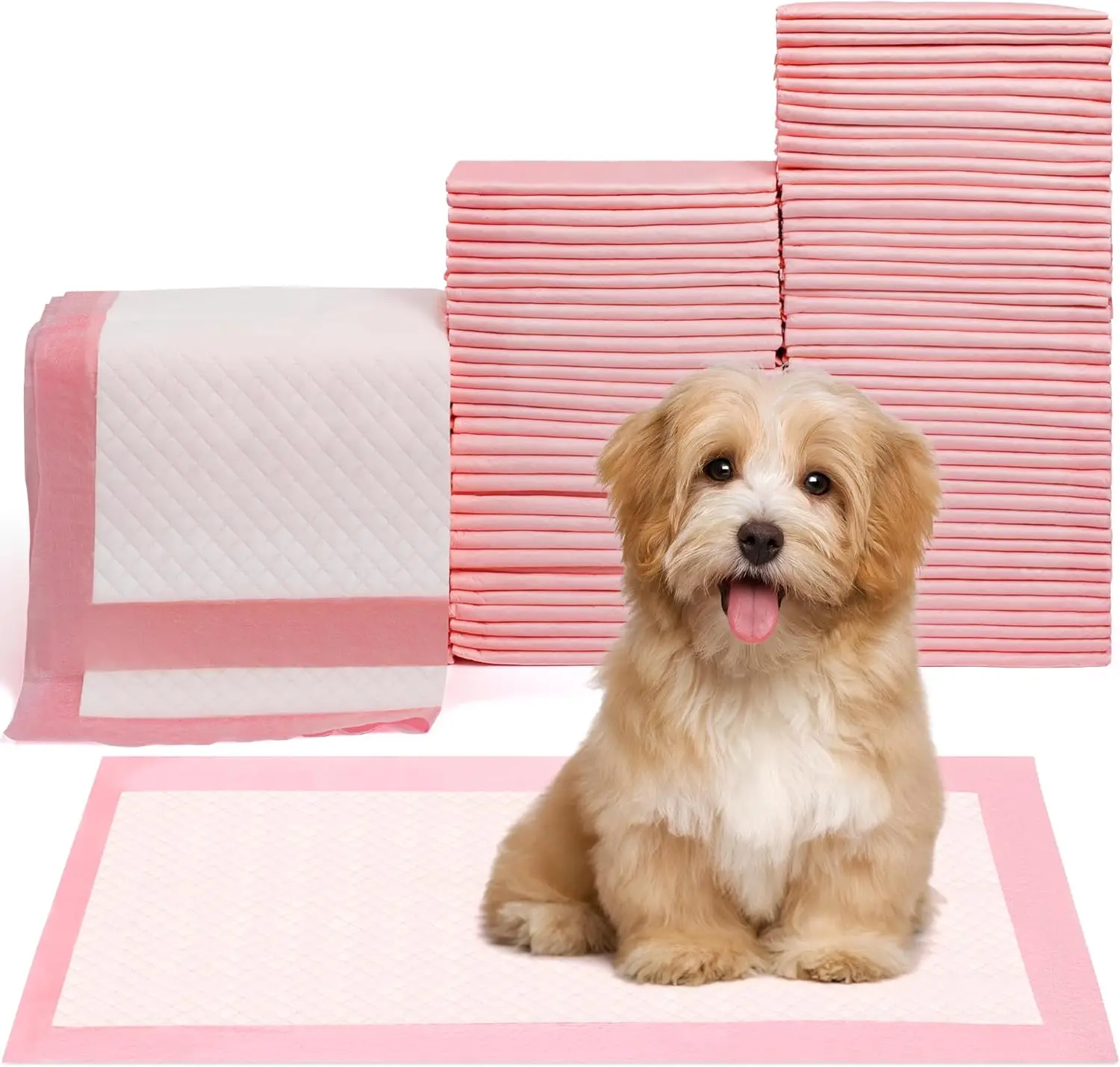 

Disposable Pet Training Pads 18x13 Ultra Absorbent Quick Dry Leak Proof for Dogs Cats Small Animals Pink 100 Count
