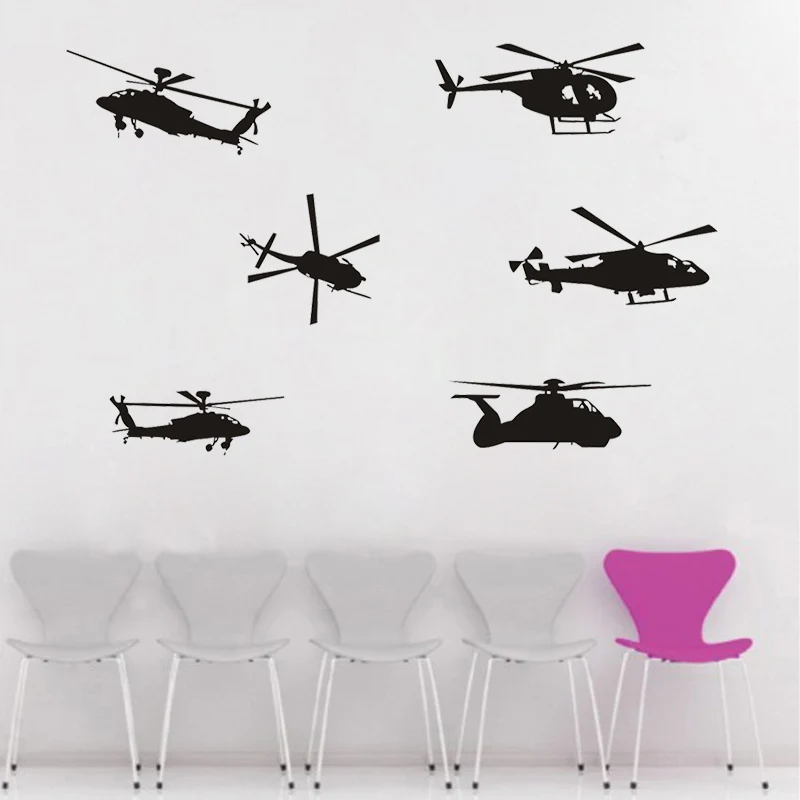 Vinyl Wall Mural Six Different Military Aircraft Silhouette Pattern Decor Military Hobby Removable For Family Game Room Aviation