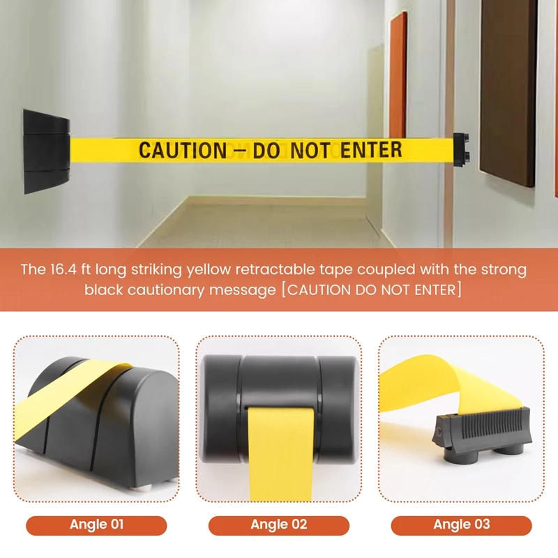 16.4 Ft Magnetic Wall Mount Retractable Belt Barrier, Crowd Control Wall Barrier Fixed Safety Belt with ABS Case-ABFB