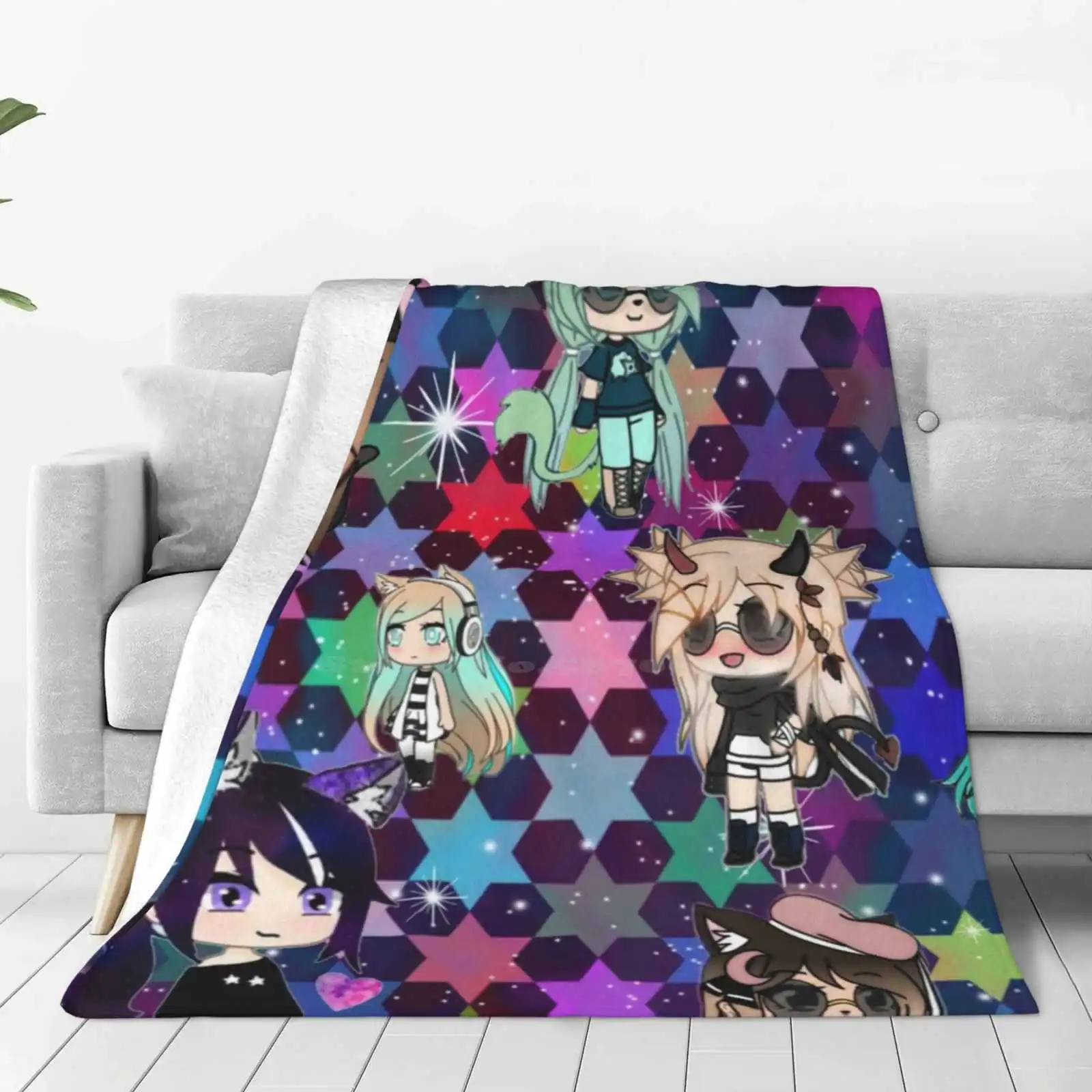 Gacha Life Girl Bundle Pack Stars Shaggy Throw Soft Warm Blanket Sofa/Bed/Travel Love Gifts Gacha Life Kawaii Anime Chibi Manga