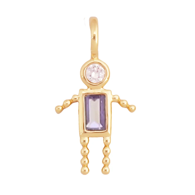 Trendy Love Boy Girl Geburtsstein Zirkonia Charm Anhänger, echte 18K Gold Halskette Armband für DIY handgemachten Schmuck Versorgung S04 – Detail 15